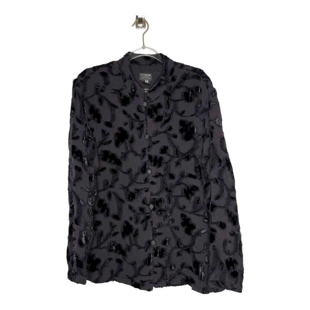 Citron Santa Monica Top Womens Large Velvet Silk Burnout Purple Whimsygoth Artsy